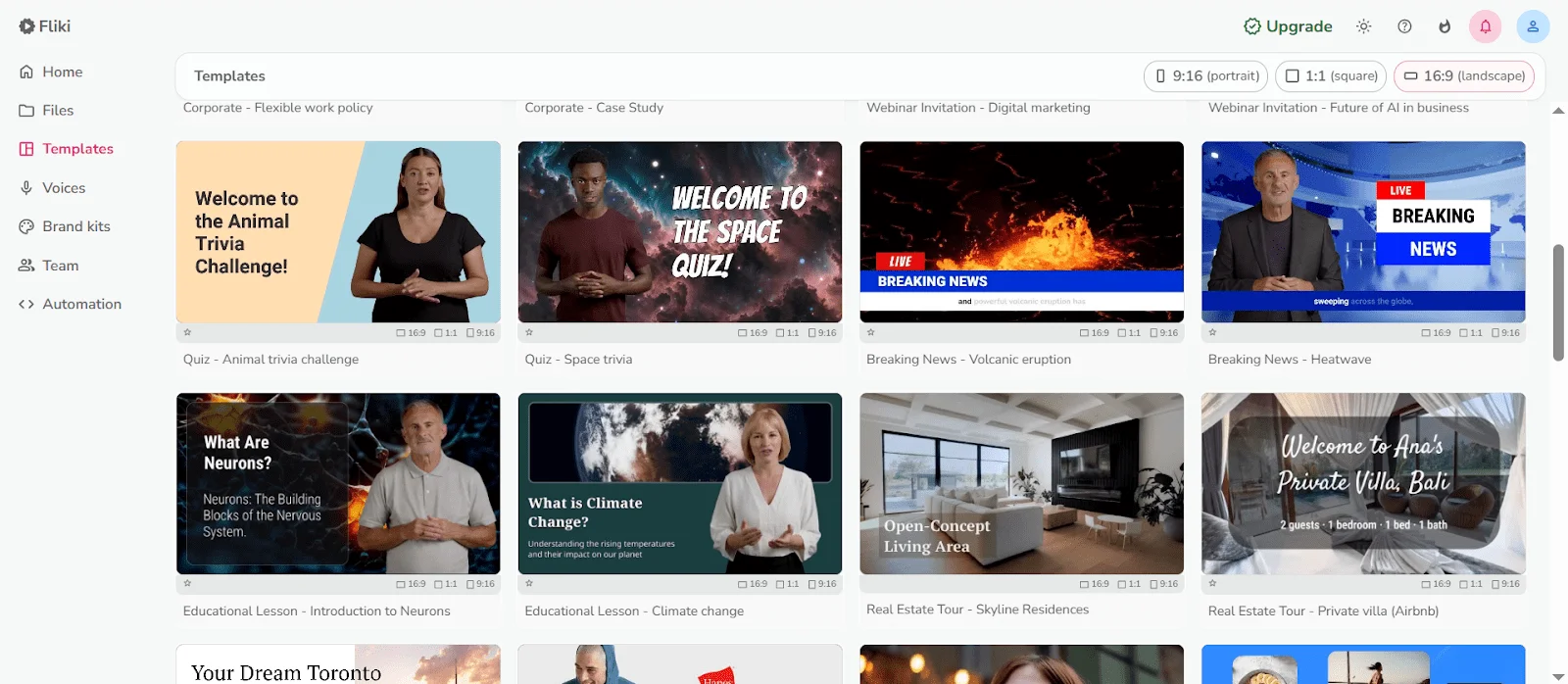 Fliki AI template selection