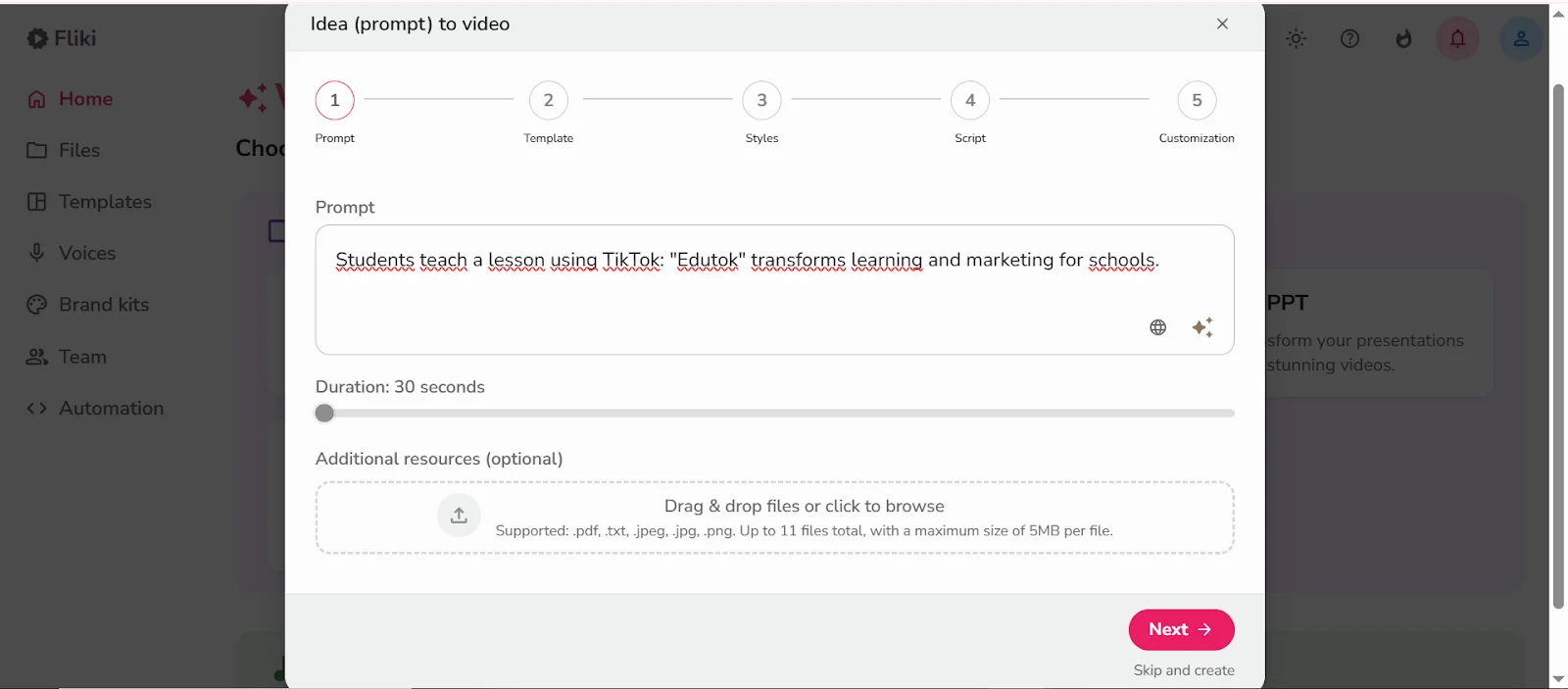 Fliki video creation with prompt