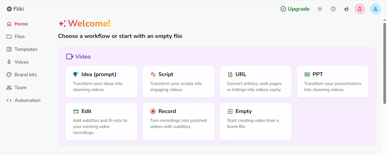 Fliki AI workflow selection