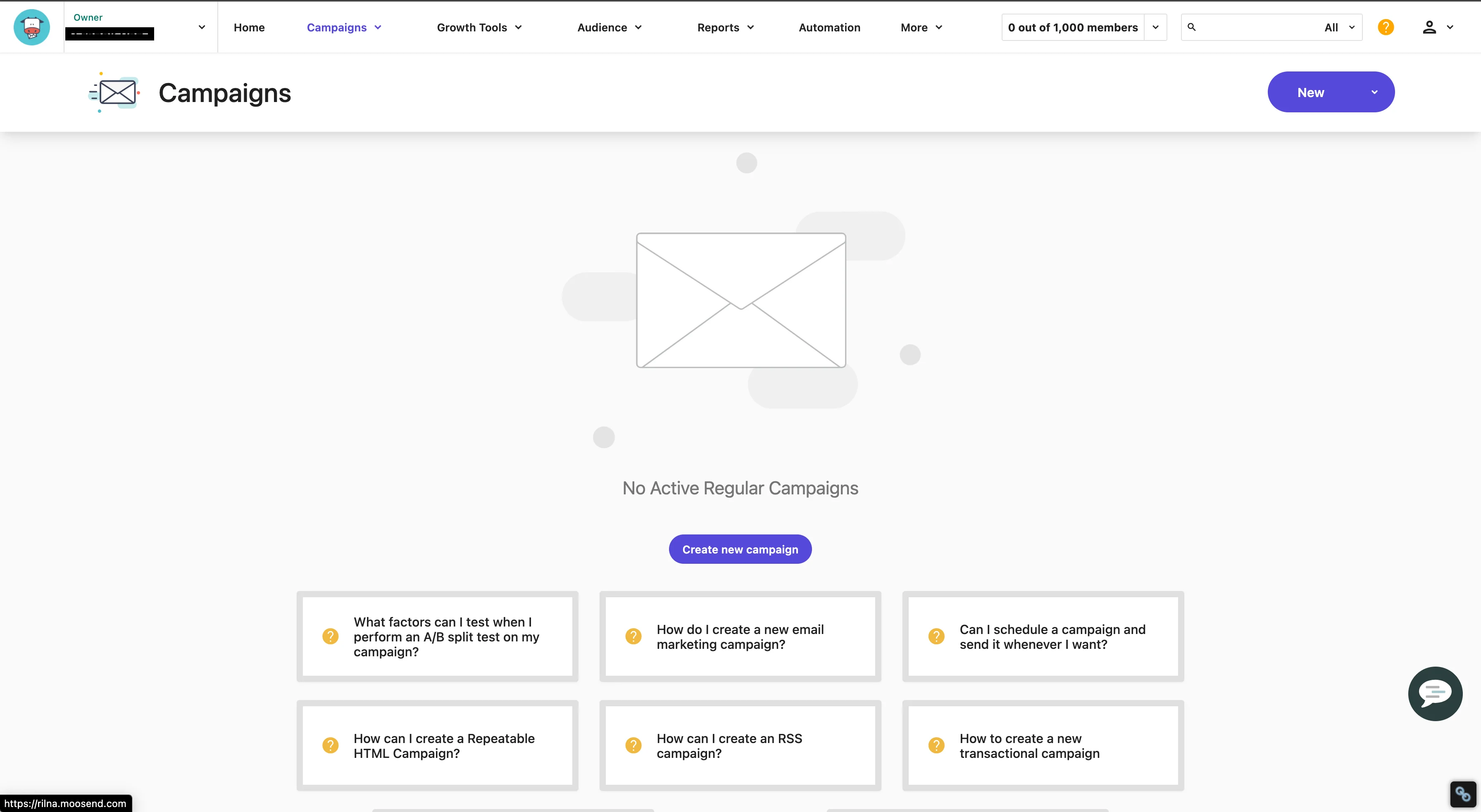 Moosend Dashboard