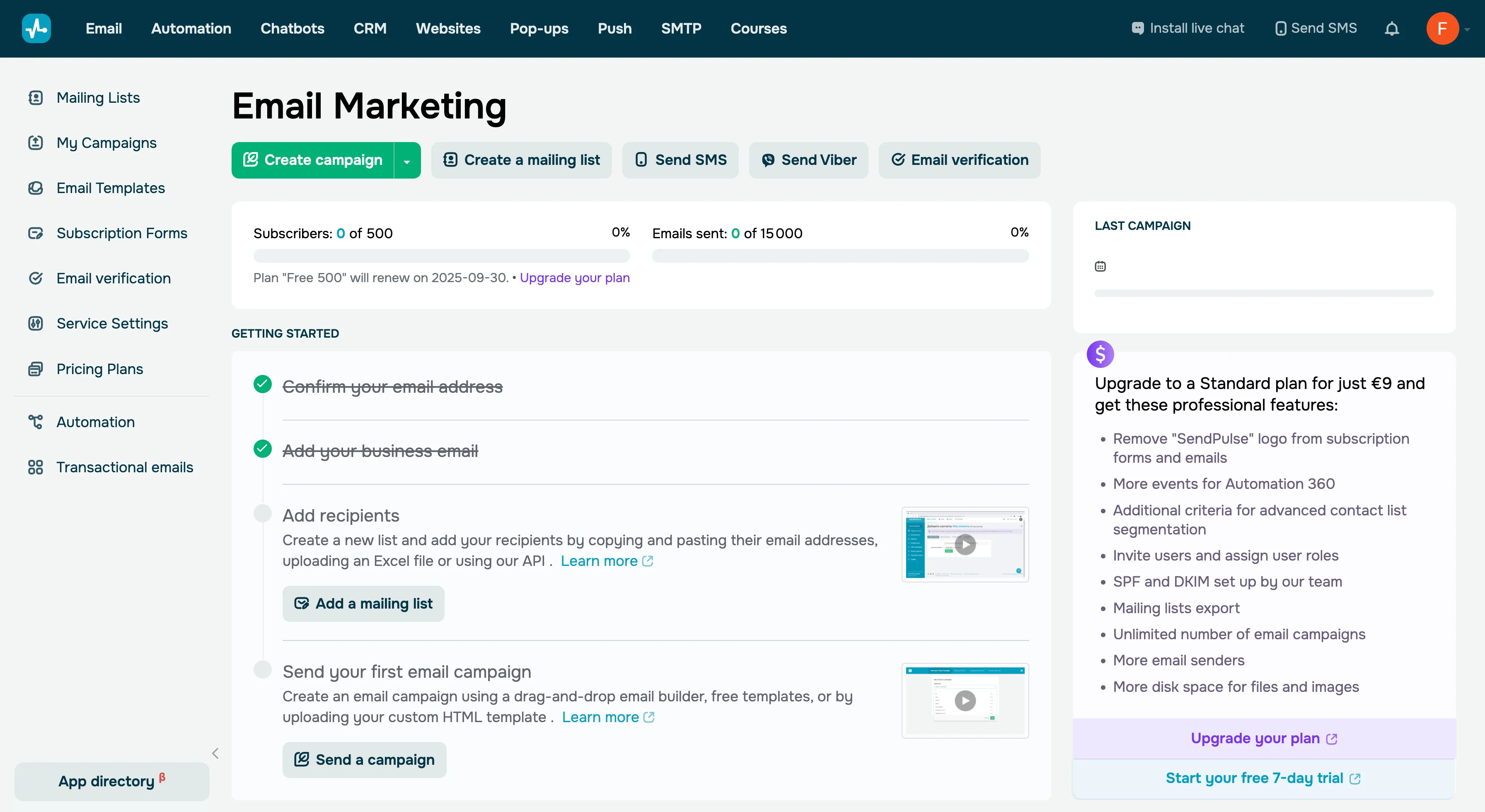 SendPulse Dashboard
