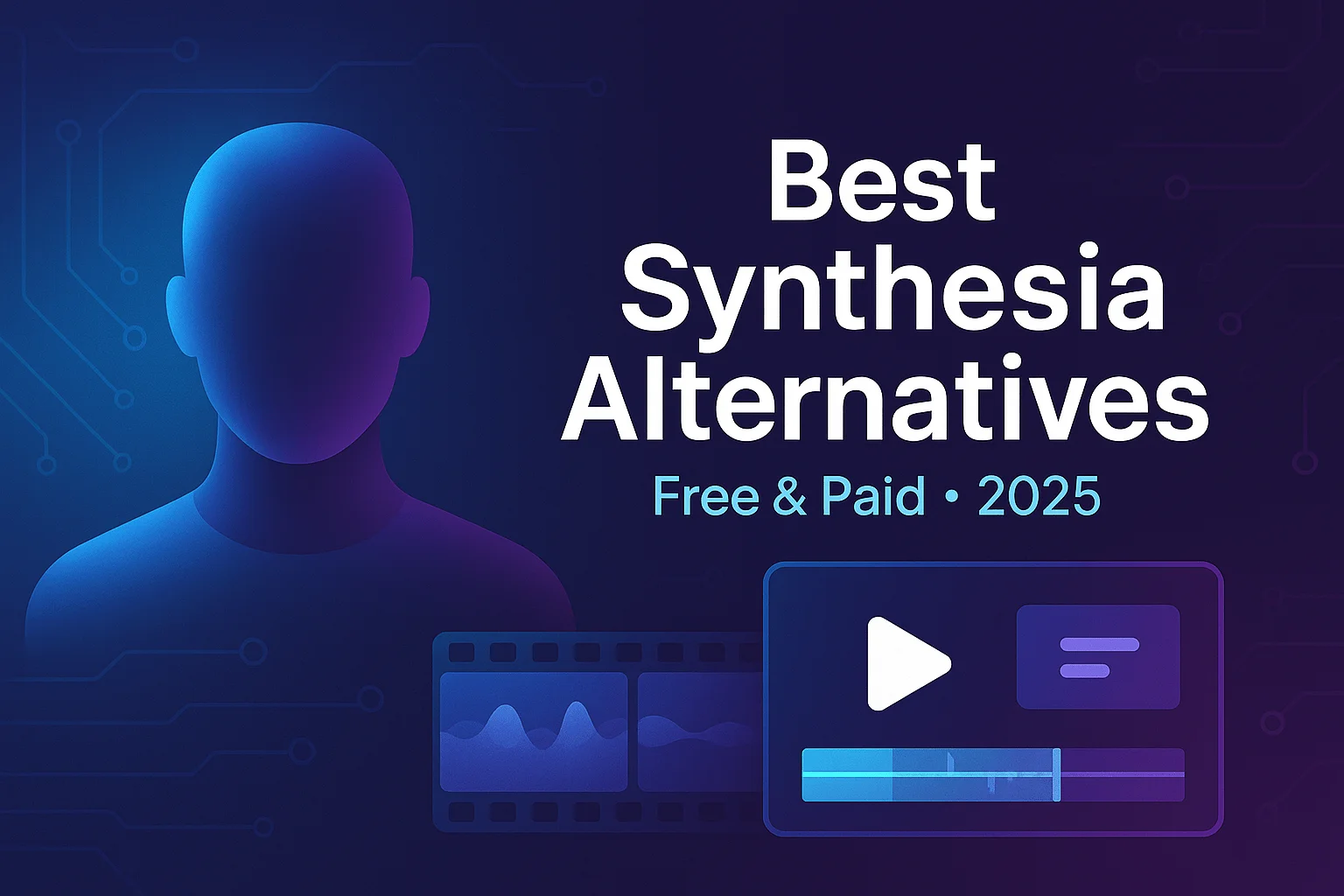 a human shape next to the title 'Best Synthesia Altneratives' and some decoration