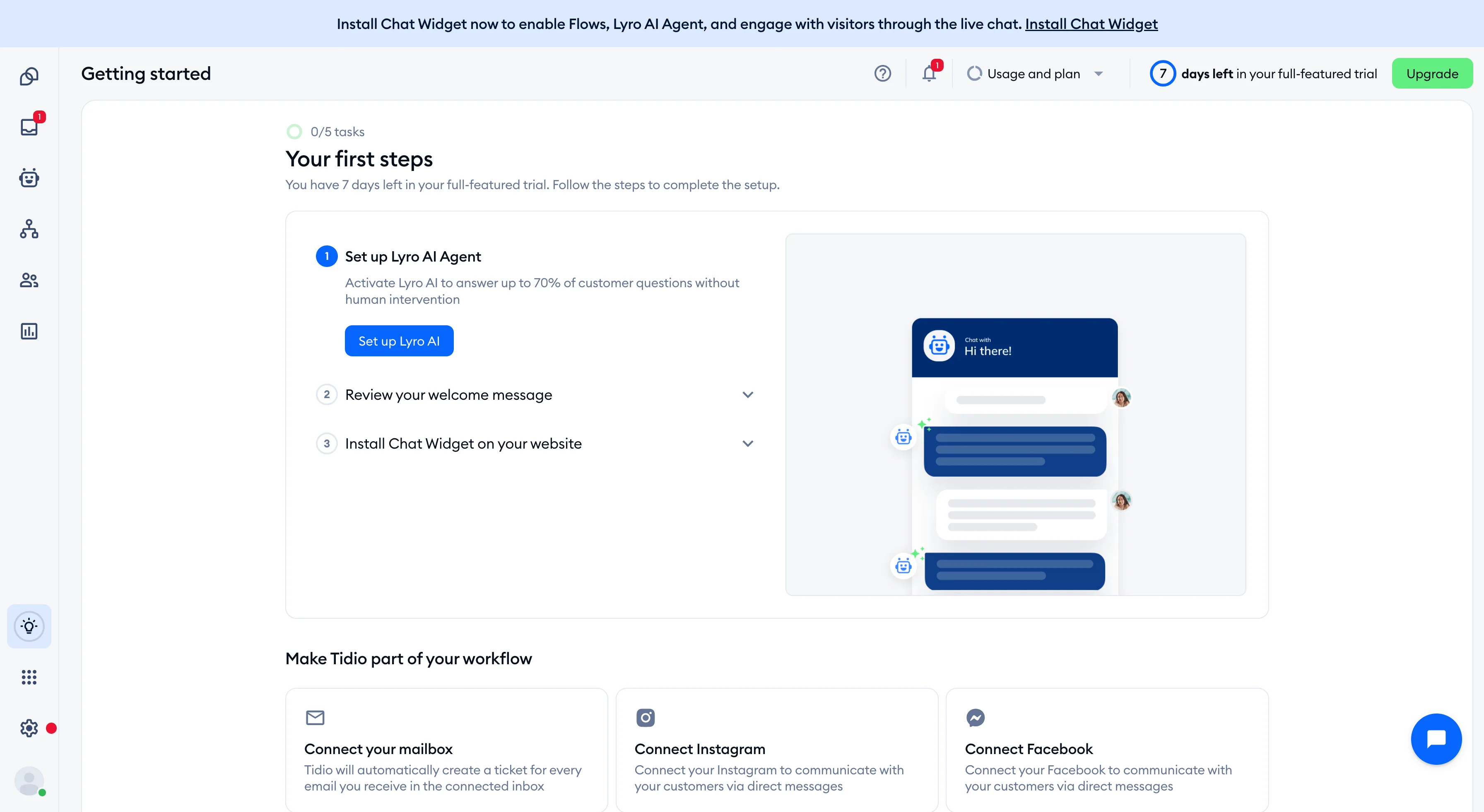 Tidio dashboard