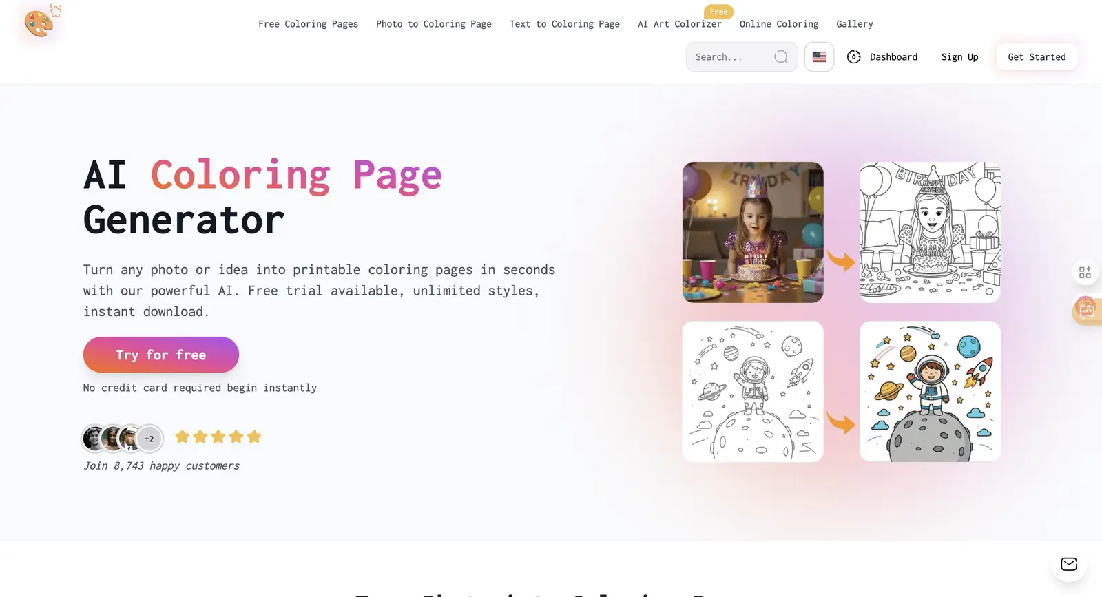 AI Coloring Page Generator - BestColoringPages AI dashboard or landing page image