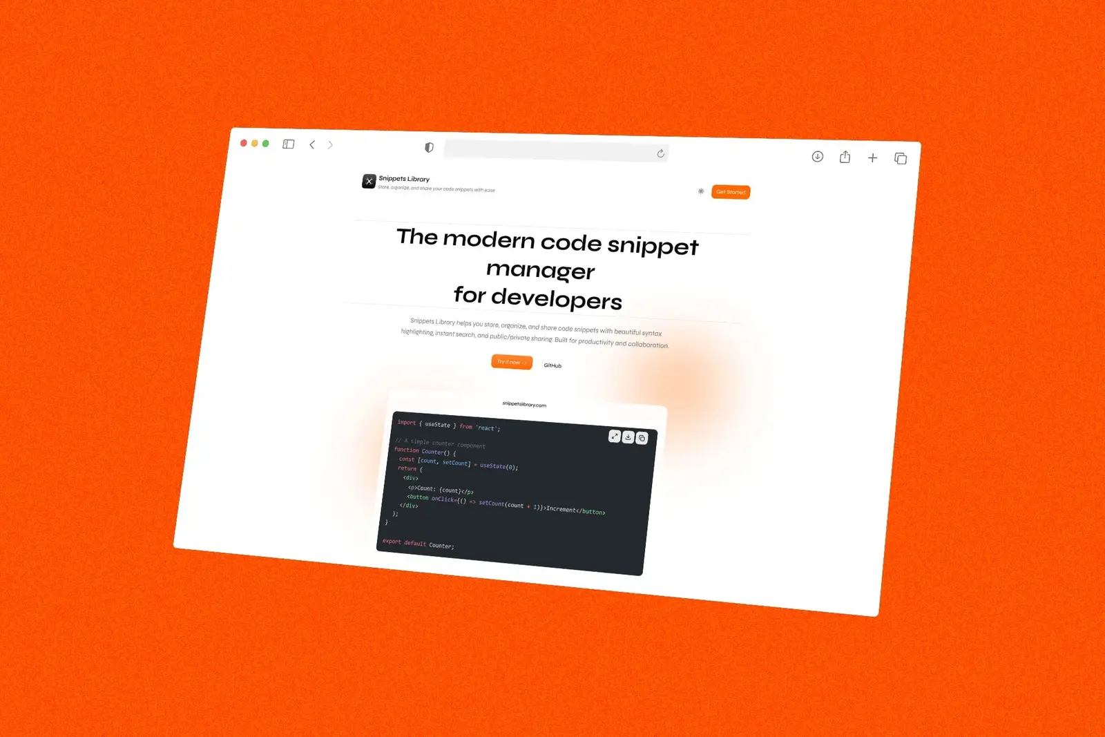Snippets Library dashboard or landing page image
