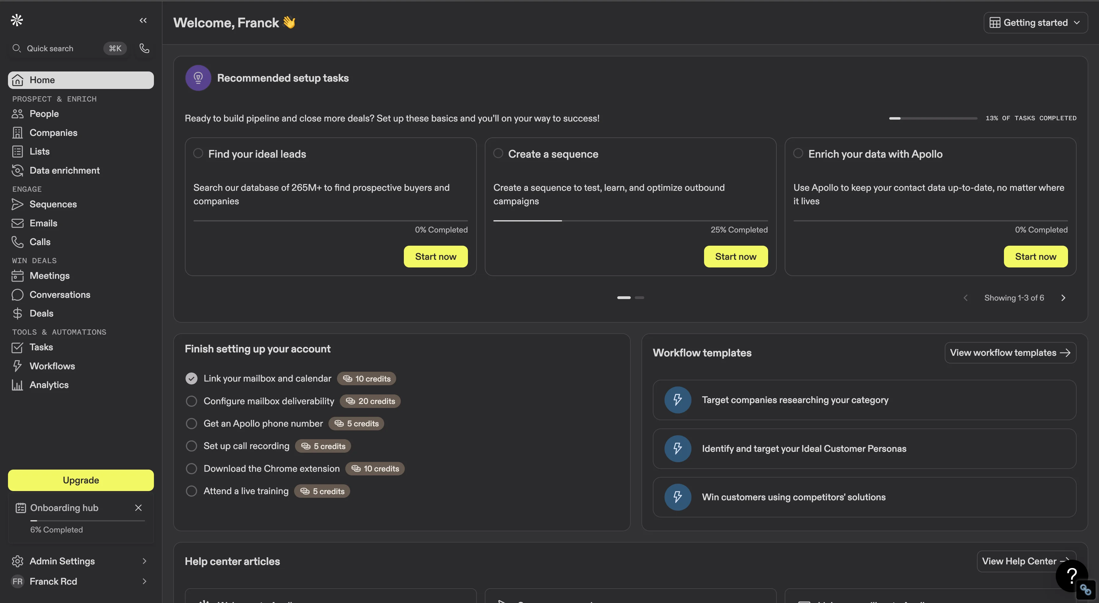 Apollo.io dashboard or landing page image