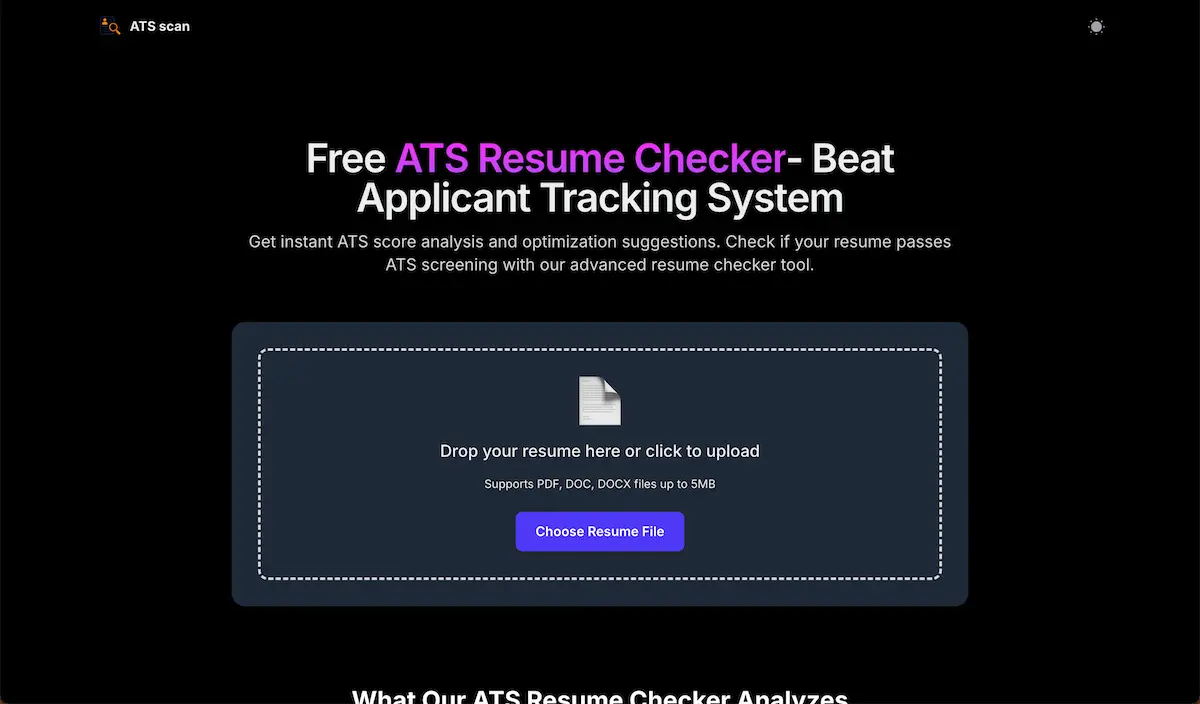 ATS scan dashboard or landing page image