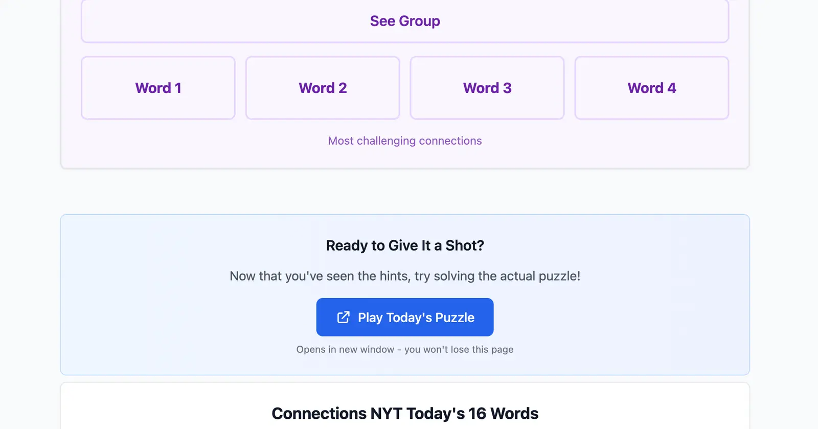 Connections Hint dashboard or landing page image