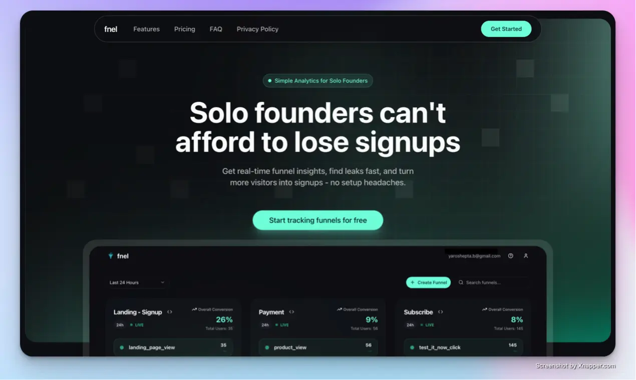 Fnel dashboard or landing page image