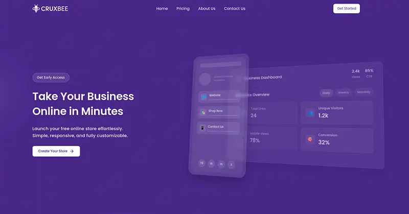 Cruxbee dashboard or landing page image