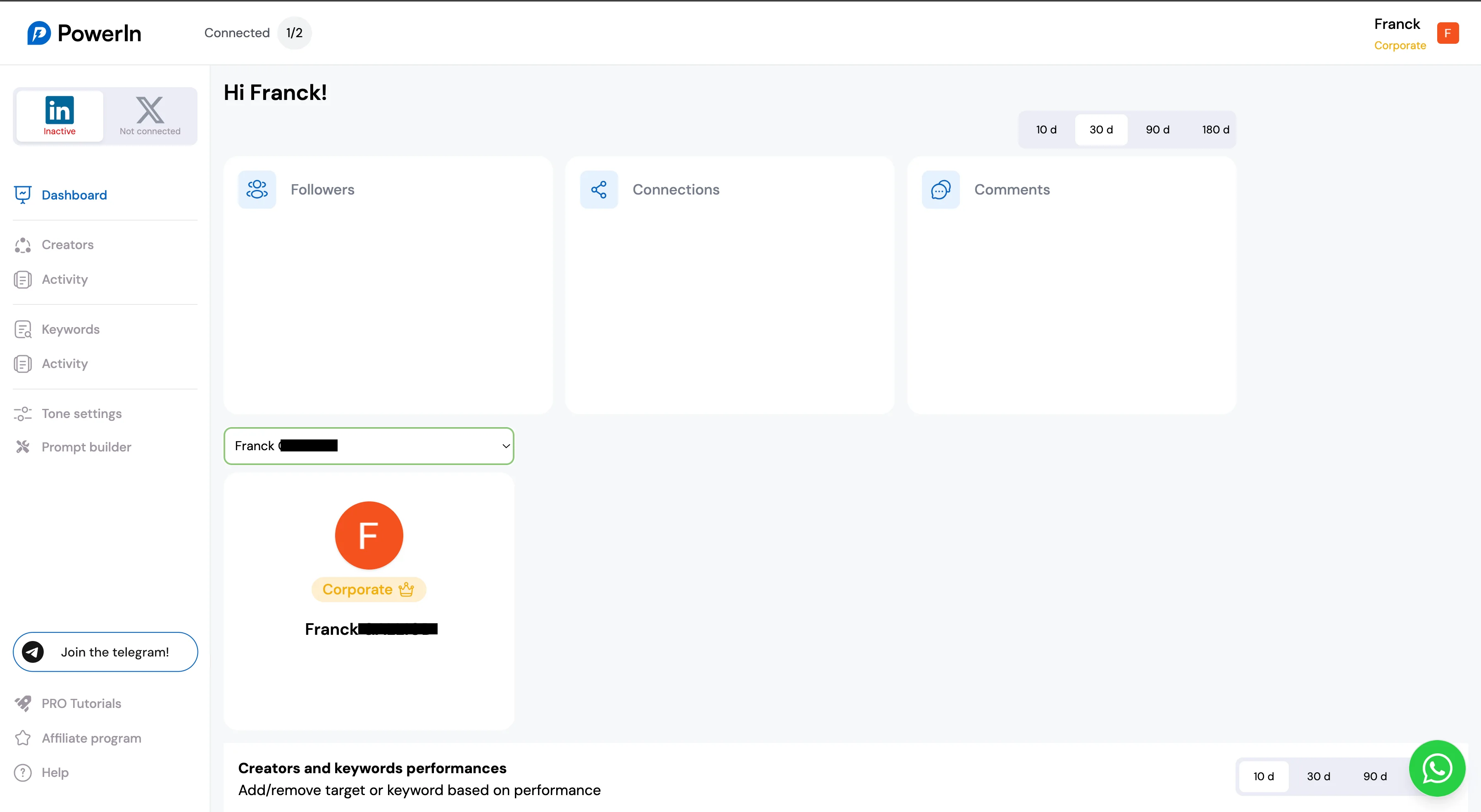 PowerIn dashboard or landing page image