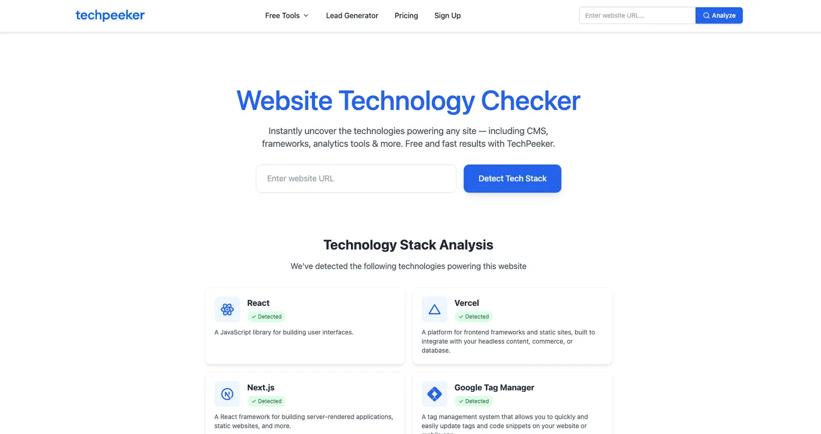 Web Technology Lookup Platform dashboard or landing page image
