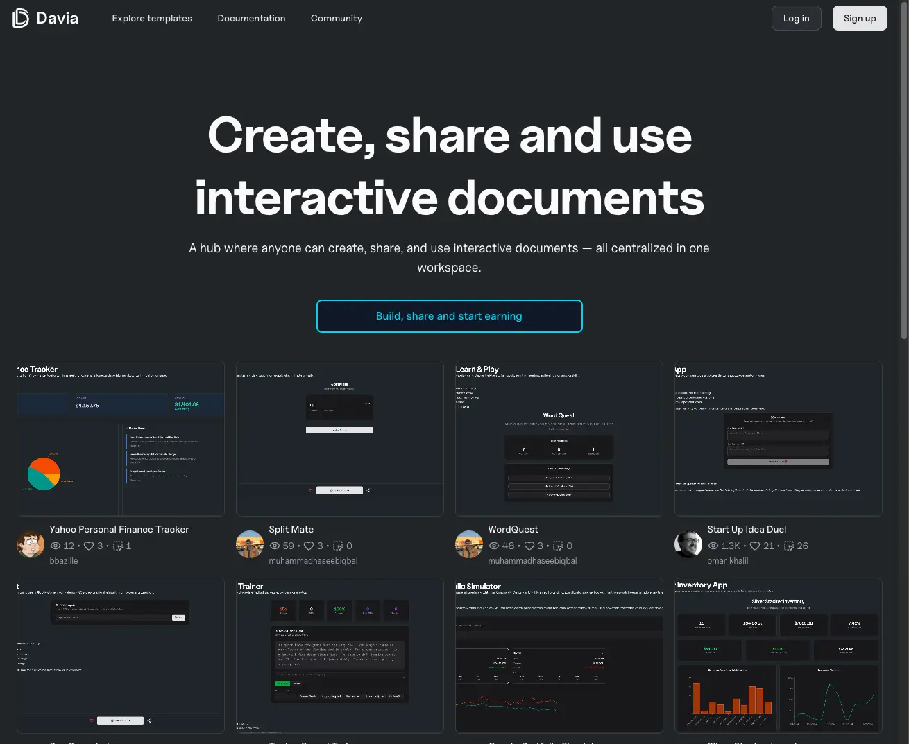 Davia dashboard or landing page image