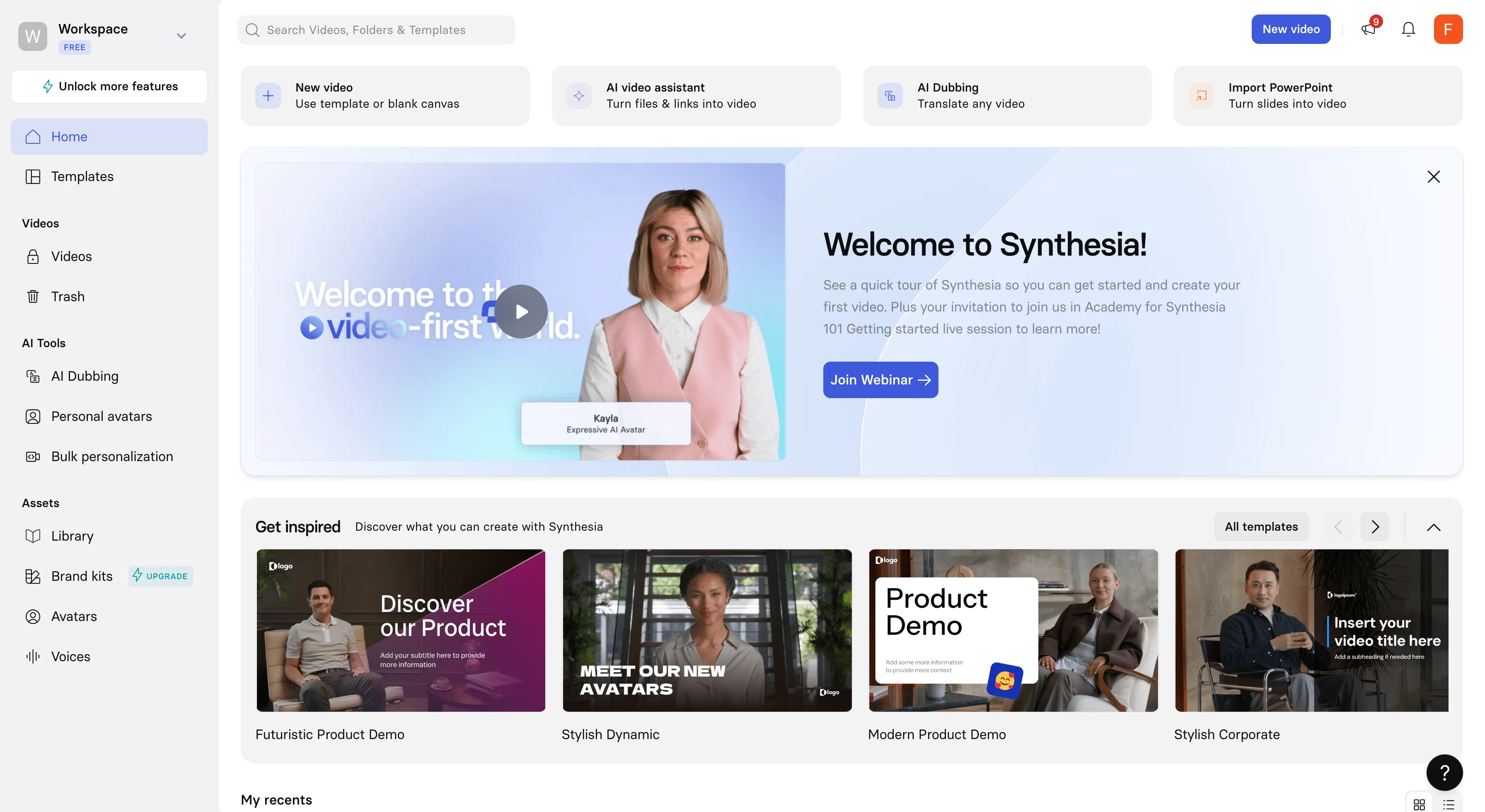 Synthesia dashboard or landing page image