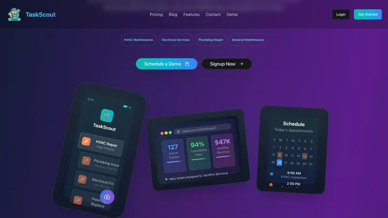TaskScout - AI facility maintenance dashboard or landing page image